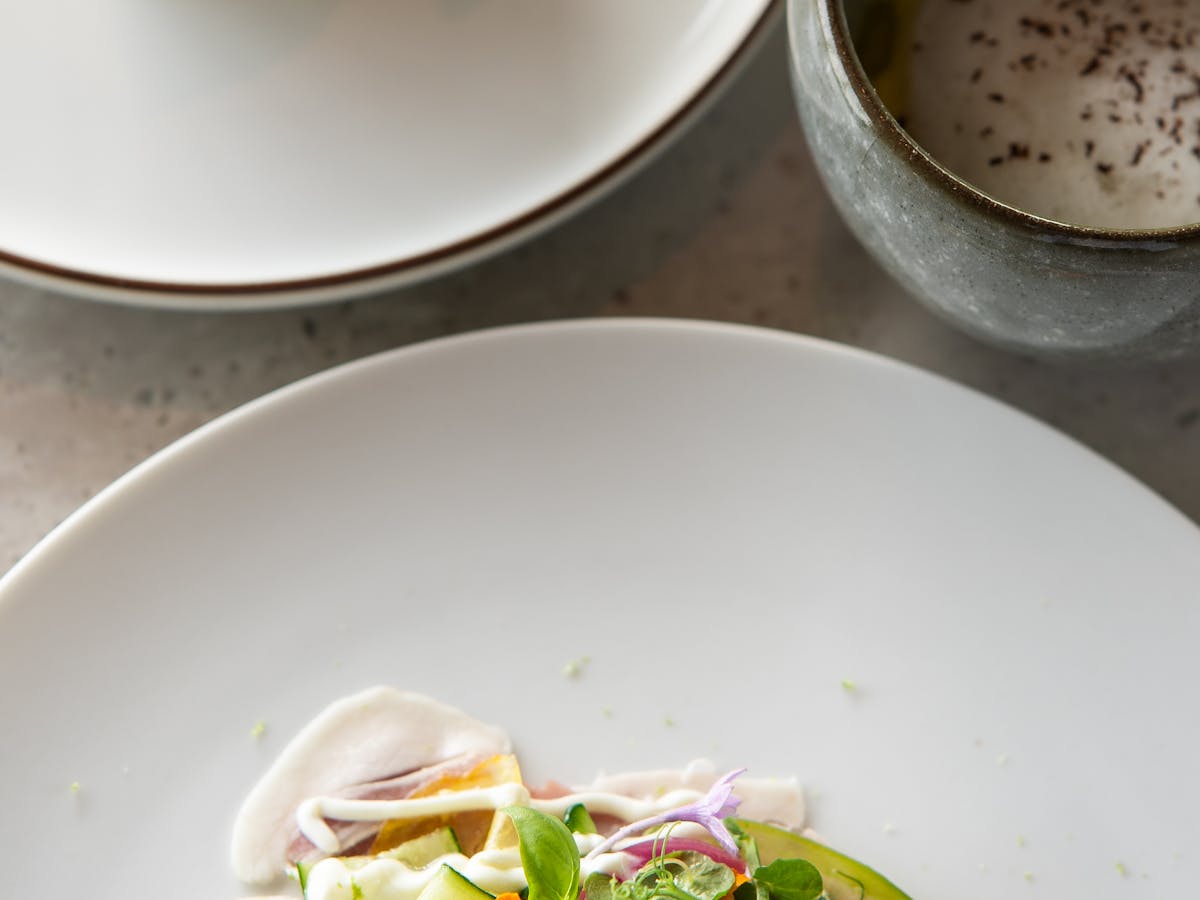Assiette gastronomique au poisson et legumes